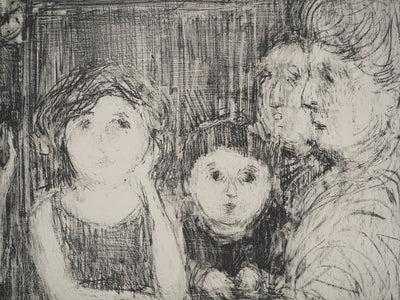 André COTTAVOZ : Soirée jeux en famille, Lithographie originale signée