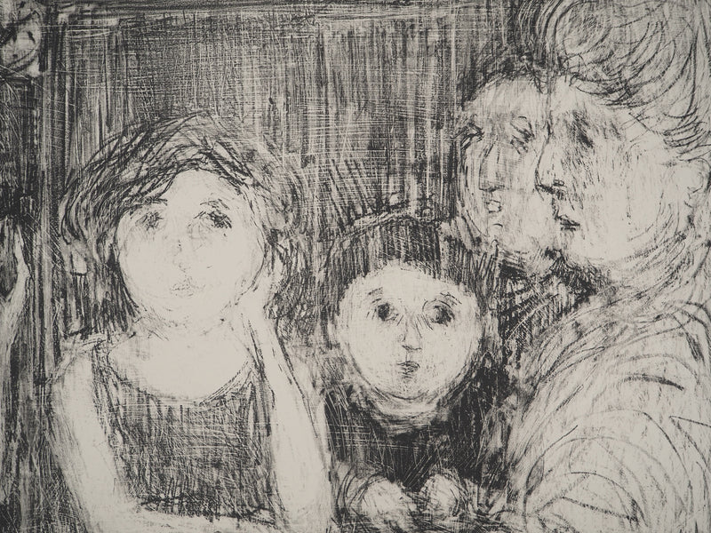André COTTAVOZ : Soirée jeux en famille, Lithographie originale signée