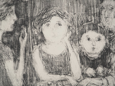 André COTTAVOZ : Soirée jeux en famille, Lithographie originale signée