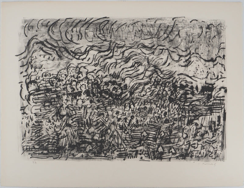 André COTTAVOZ : Les champs, Lithographie originale signée