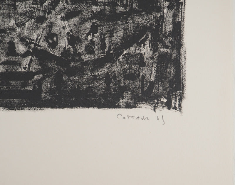 AF André COTTAVOZ, Jubilant crowd, circa 1976, Original lithograph, signed