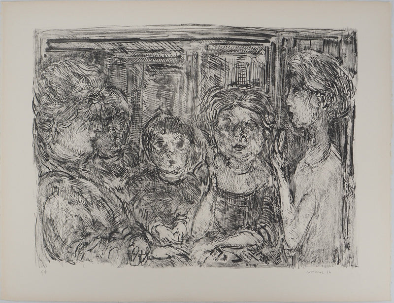 André COTTAVOZ : Réunion familiale, Lithographie originale signée