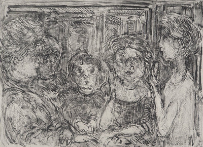 André COTTAVOZ : Réunion familiale, Lithographie originale signée