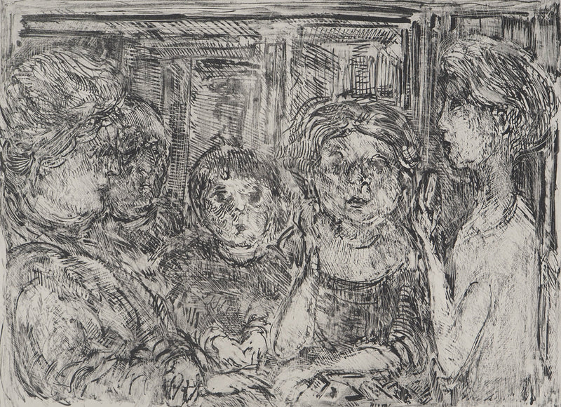 André COTTAVOZ : Réunion familiale, Lithographie originale signée