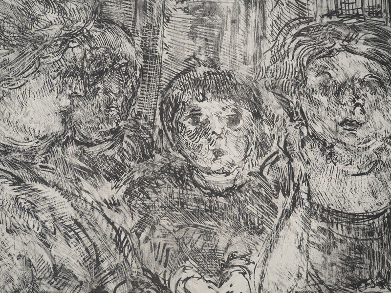 André COTTAVOZ : Réunion familiale, Lithographie originale signée
