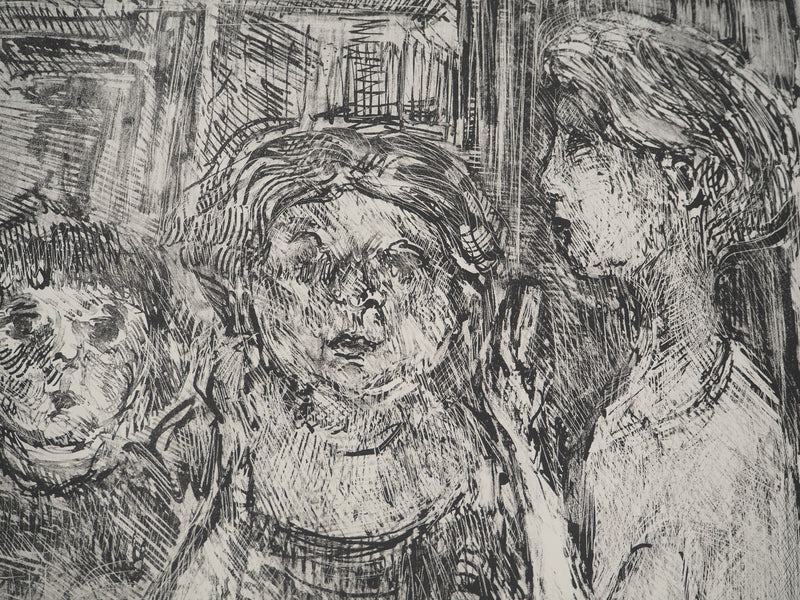 André COTTAVOZ : Réunion familiale, Lithographie originale signée