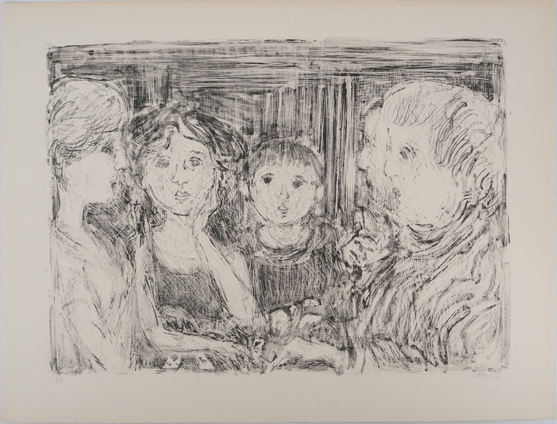 André COTTAVOZ : Poker en famille, Lithographie originale signée