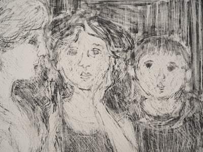 André COTTAVOZ : Poker en famille, Lithographie originale signée