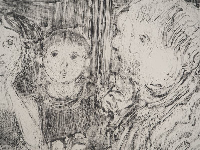 André COTTAVOZ : Poker en famille, Lithographie originale signée