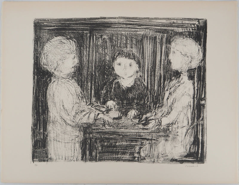 André COTTAVOZ : Moment en famille, Lithographie originale signée