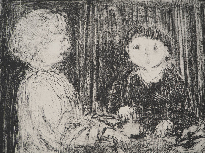 André COTTAVOZ : Moment en famille, Lithographie originale signée