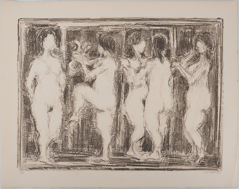 AF André COTTAVOZ, Jubilant crowd, circa 1976, Original lithograph, signed