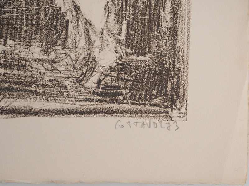 AF André COTTAVOZ, Jubilant crowd, circa 1976, Original lithograph, signed