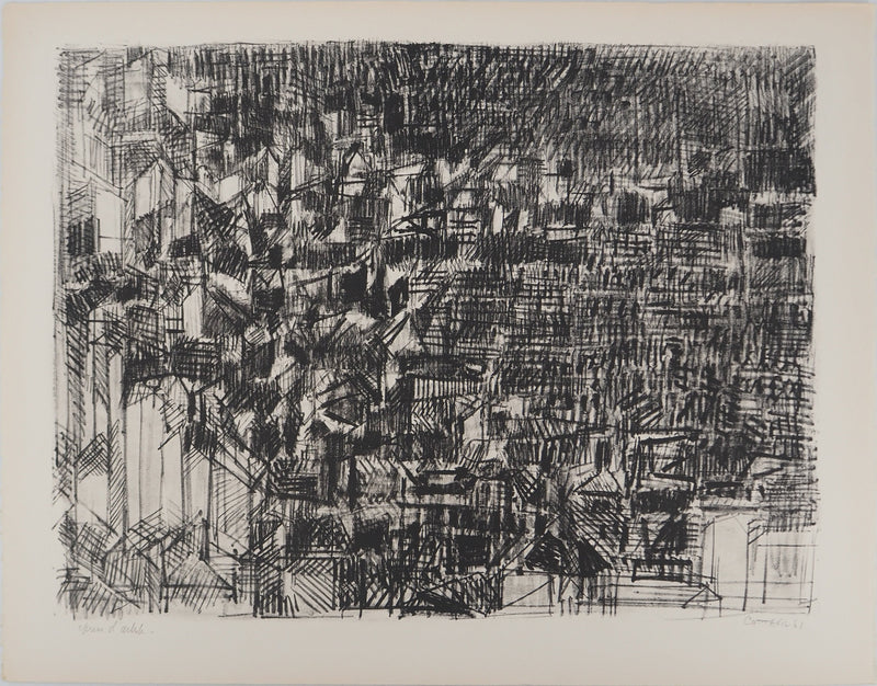 André COTTAVOZ : Vue sur les toits, Lithographie originale signée