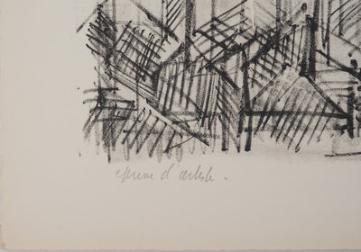 André COTTAVOZ : Vue sur les toits, Lithographie originale signée