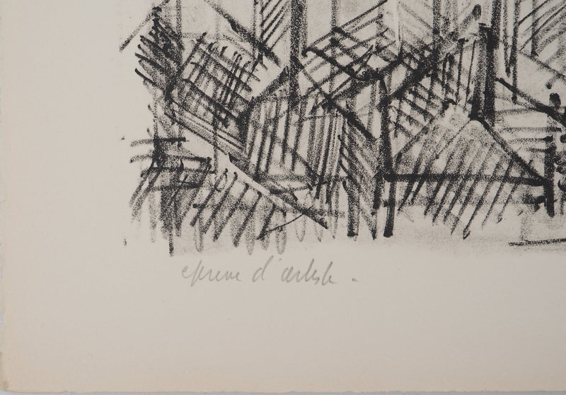 André COTTAVOZ : Vue sur les toits, Lithographie originale signée