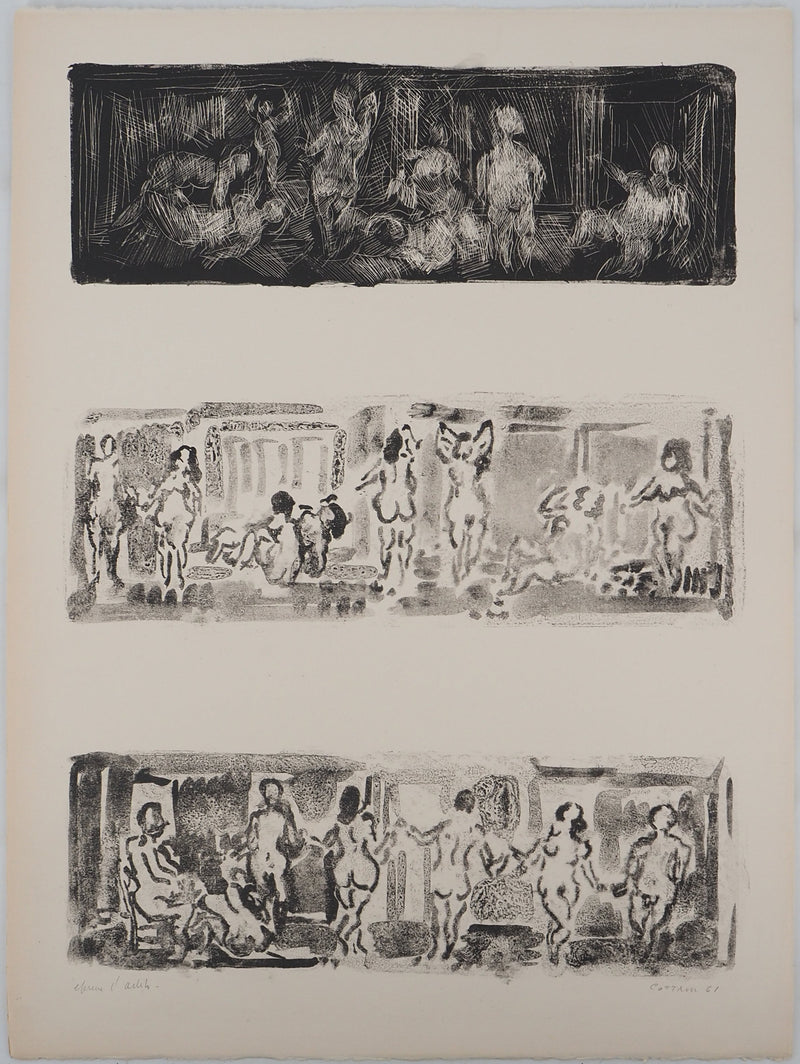 André COTTAVOZ : Scènes érotiques, Lithographie originale signée