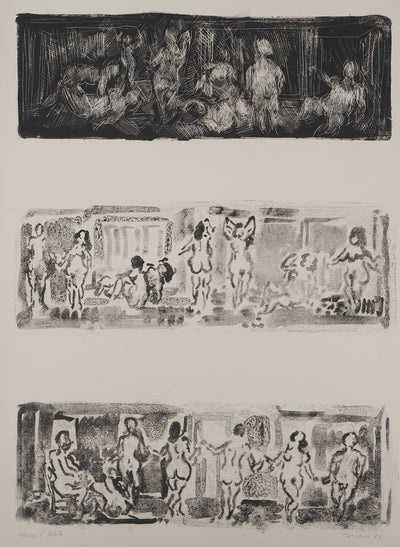 André COTTAVOZ : Scènes érotiques, Lithographie originale signée