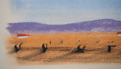 Georges LAPORTE : Paysage violet, Dessin original au pastel signé