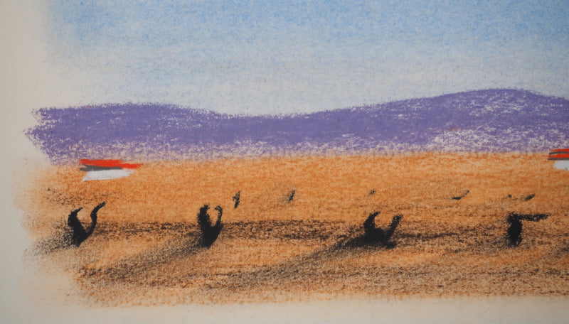 Georges LAPORTE : Paysage violet, Dessin original au pastel signé