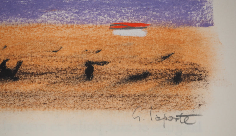Georges LAPORTE : Paysage violet, Dessin original au pastel signé