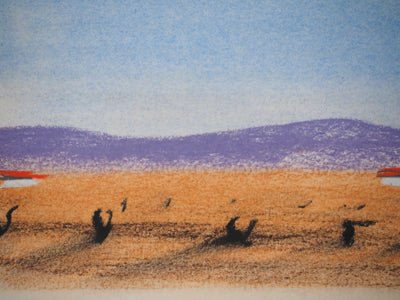 Georges LAPORTE : Paysage violet, Dessin original au pastel signé