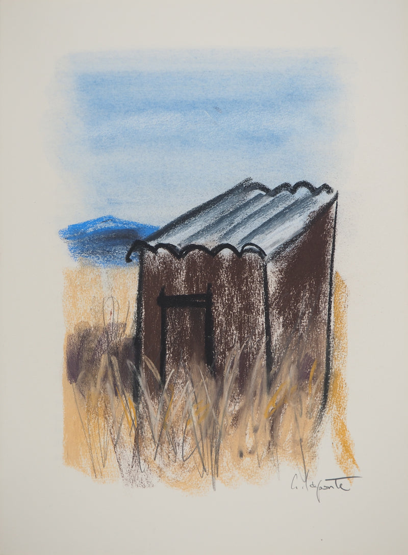 Georges LAPORTE : Le cabanon, Dessin original au pastel signé