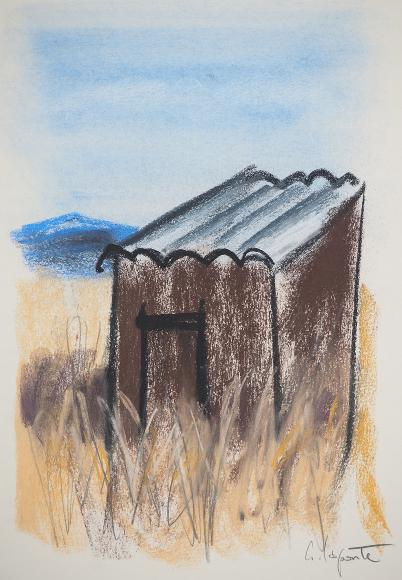 Georges LAPORTE : Le cabanon, Dessin original au pastel signé