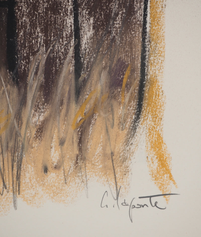 Georges LAPORTE : Le cabanon, Dessin original au pastel signé