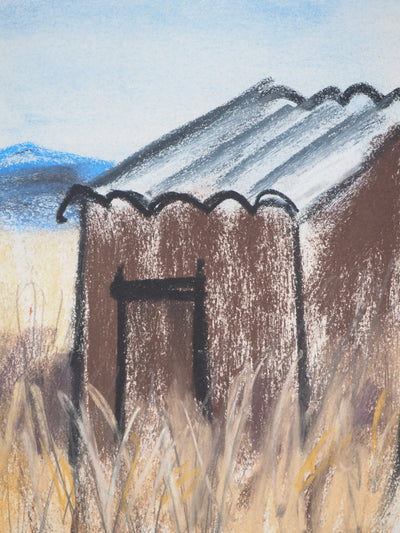 Georges LAPORTE : Le cabanon, Dessin original au pastel signé