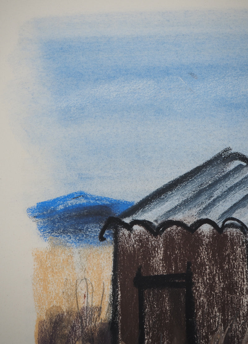 Georges LAPORTE : Le cabanon, Dessin original au pastel signé