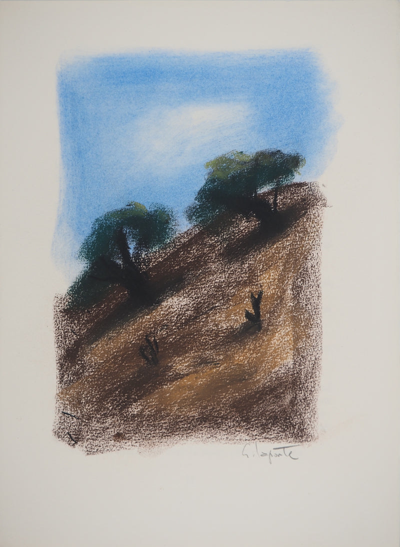 Georges LAPORTE : Les oliviers, Dessin original au pastel signé