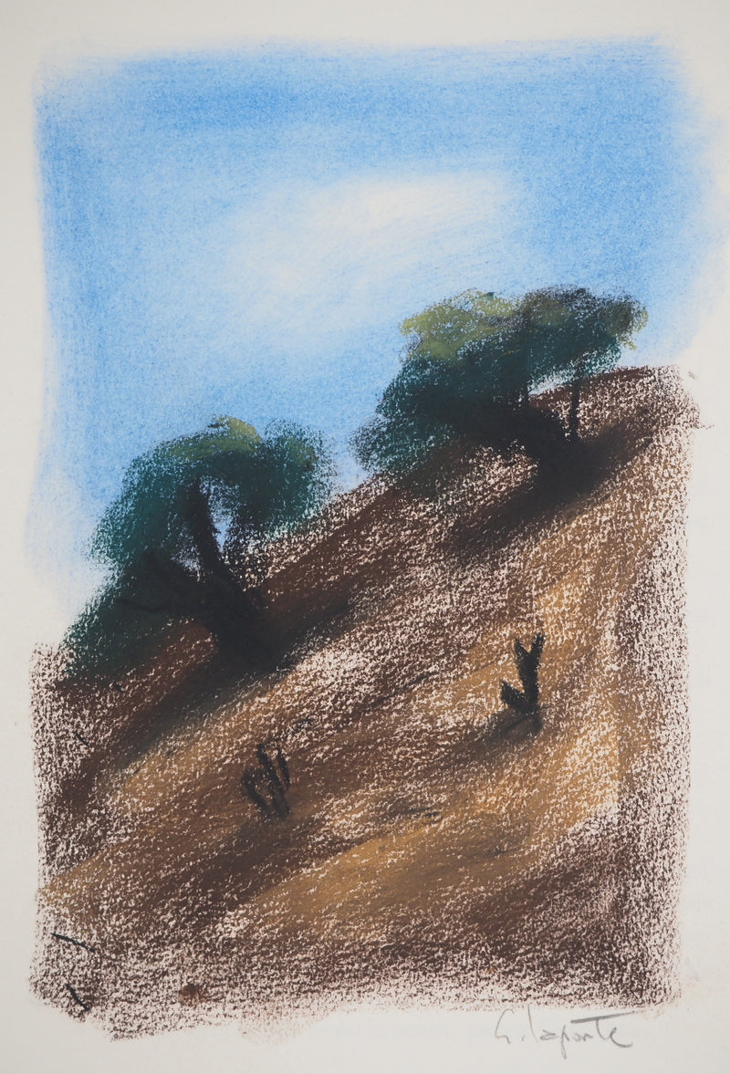 Georges LAPORTE : Les oliviers, Dessin original au pastel signé
