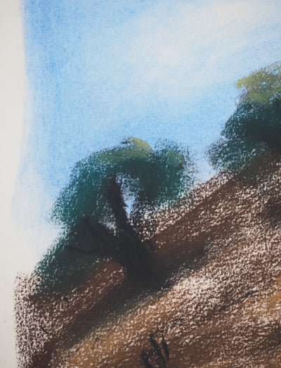 Georges LAPORTE : Les oliviers, Dessin original au pastel signé