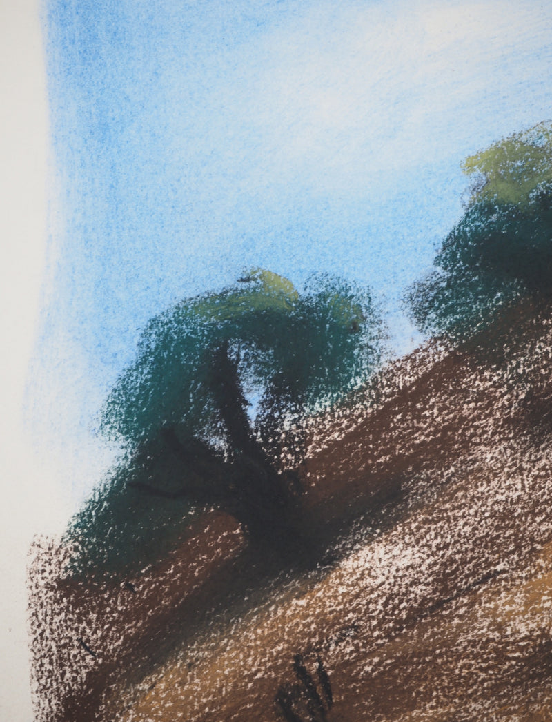 Georges LAPORTE : Les oliviers, Dessin original au pastel signé