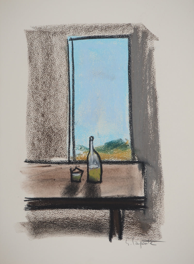 Georges LAPORTE : Apéritif avec vue, Dessin original au pastel signé