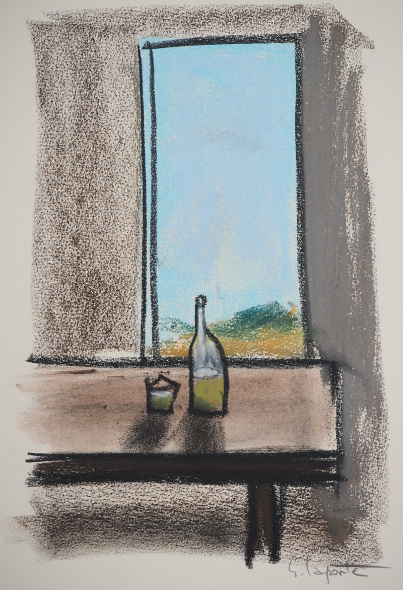 Georges LAPORTE : Apéritif avec vue, Dessin original au pastel signé