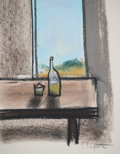 Georges LAPORTE : Apéritif avec vue, Dessin original au pastel signé