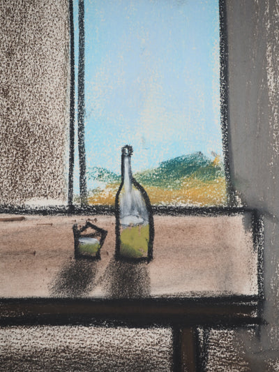 Georges LAPORTE : Apéritif avec vue, Dessin original au pastel signé