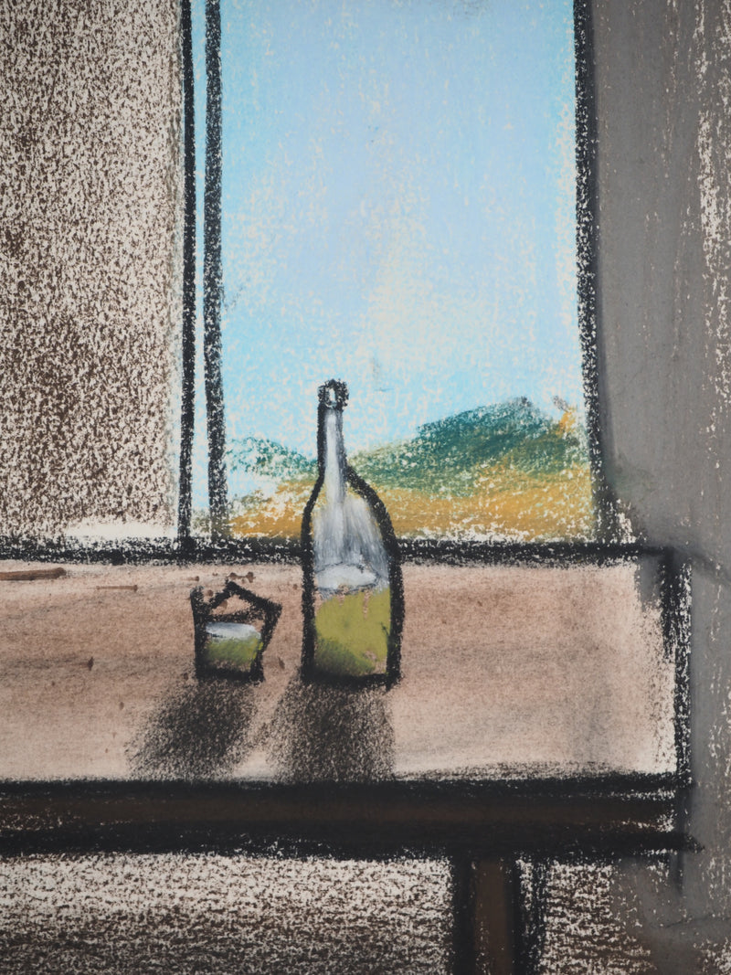 Georges LAPORTE : Apéritif avec vue, Dessin original au pastel signé