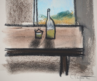 Georges LAPORTE : Apéritif avec vue, Dessin original au pastel signé