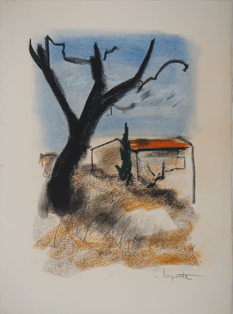 Georges LAPORTE : La maison du gardien, Dessin original au pastel signé