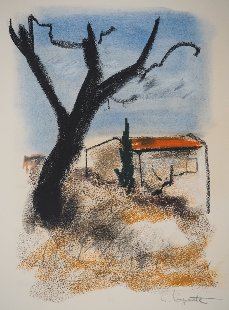 Georges LAPORTE : La maison du gardien, Dessin original au pastel signé