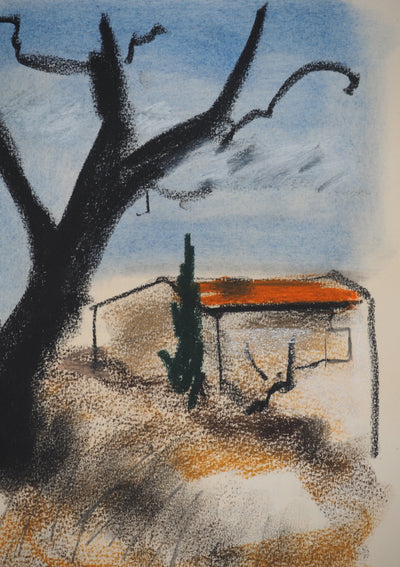 Georges LAPORTE : La maison du gardien, Dessin original au pastel signé