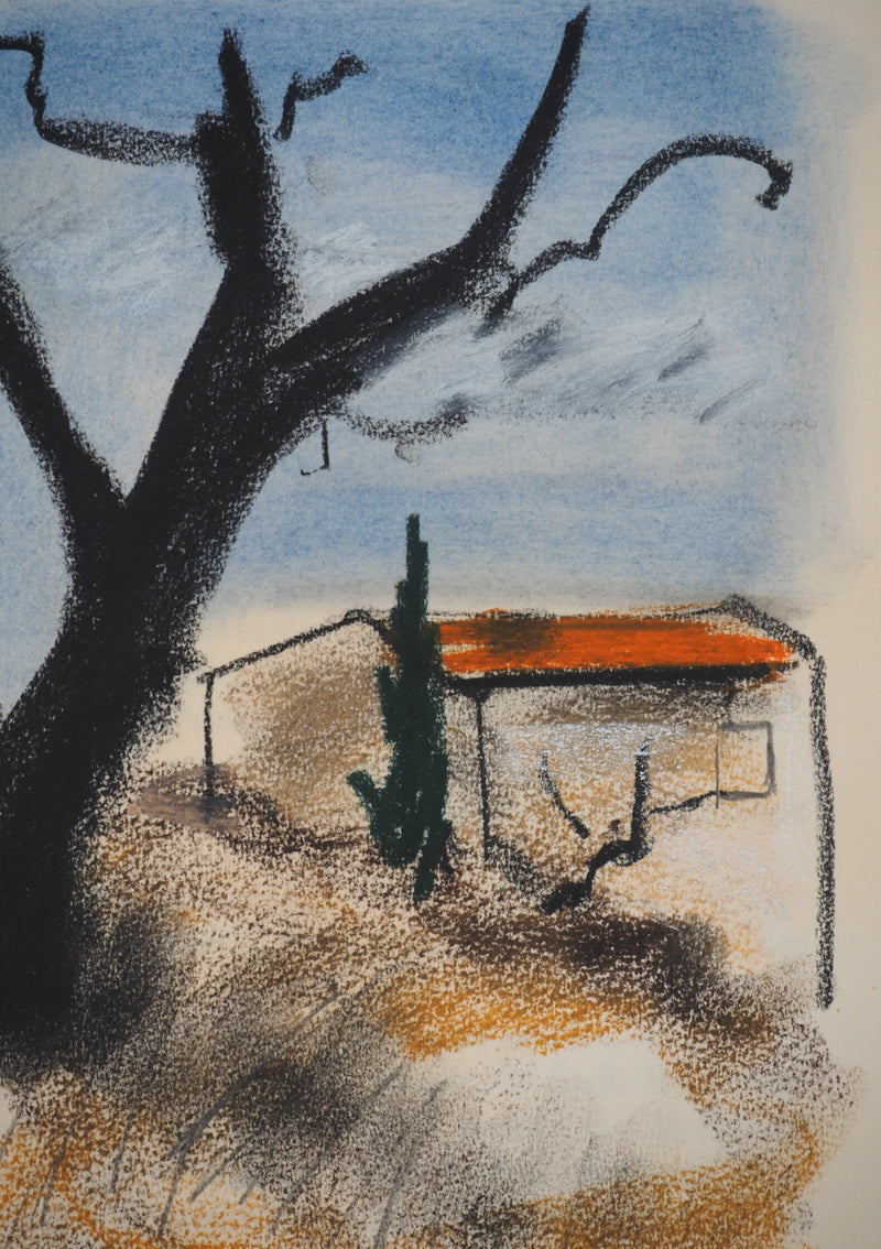 Georges LAPORTE : La maison du gardien, Dessin original au pastel signé