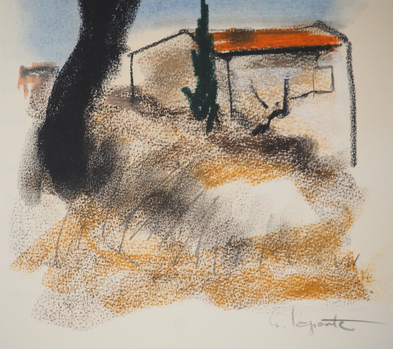 Georges LAPORTE : La maison du gardien, Dessin original au pastel signé