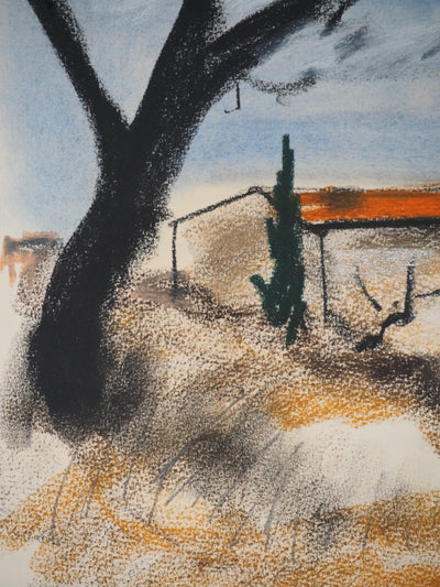 Georges LAPORTE : La maison du gardien, Dessin original au pastel signé