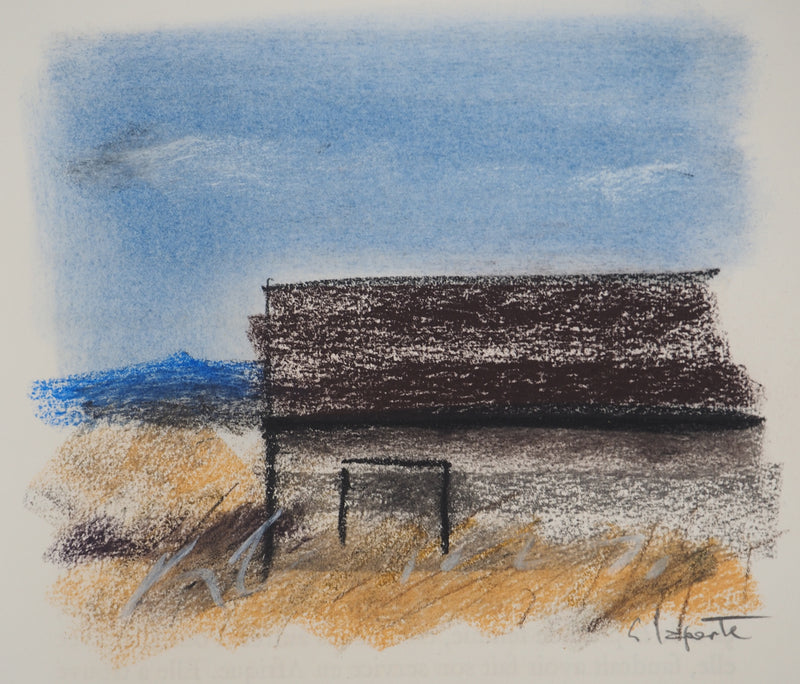 Georges LAPORTE : La maison sur la colline, Dessin original au pastel signé