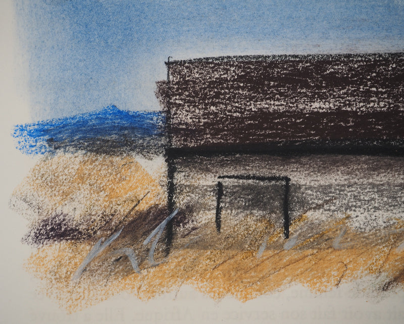 Georges LAPORTE : La maison sur la colline, Dessin original au pastel signé