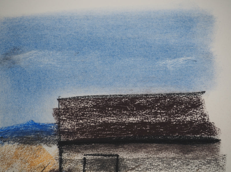 Georges LAPORTE : La maison sur la colline, Dessin original au pastel signé